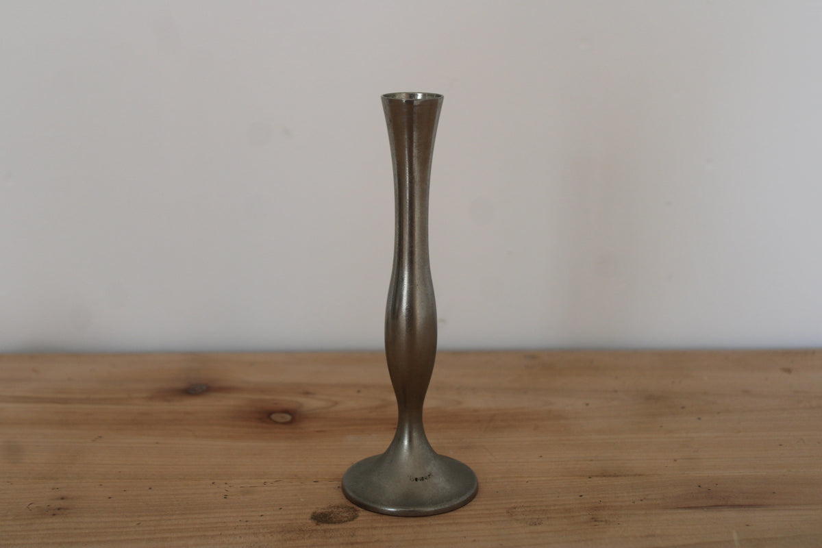 Soliflore vintage Damart en métal argenté – vase bougeoir design années 70