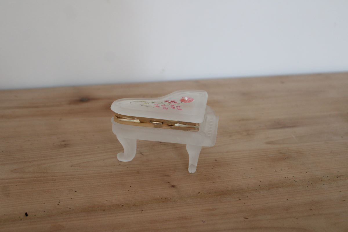 Boîte à bijoux vintage en forme de piano – verre dépoli peint main Creazioni Susy Italie
