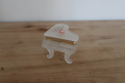 Boîte à bijoux vintage en forme de piano – verre dépoli peint main Creazioni Susy Italie