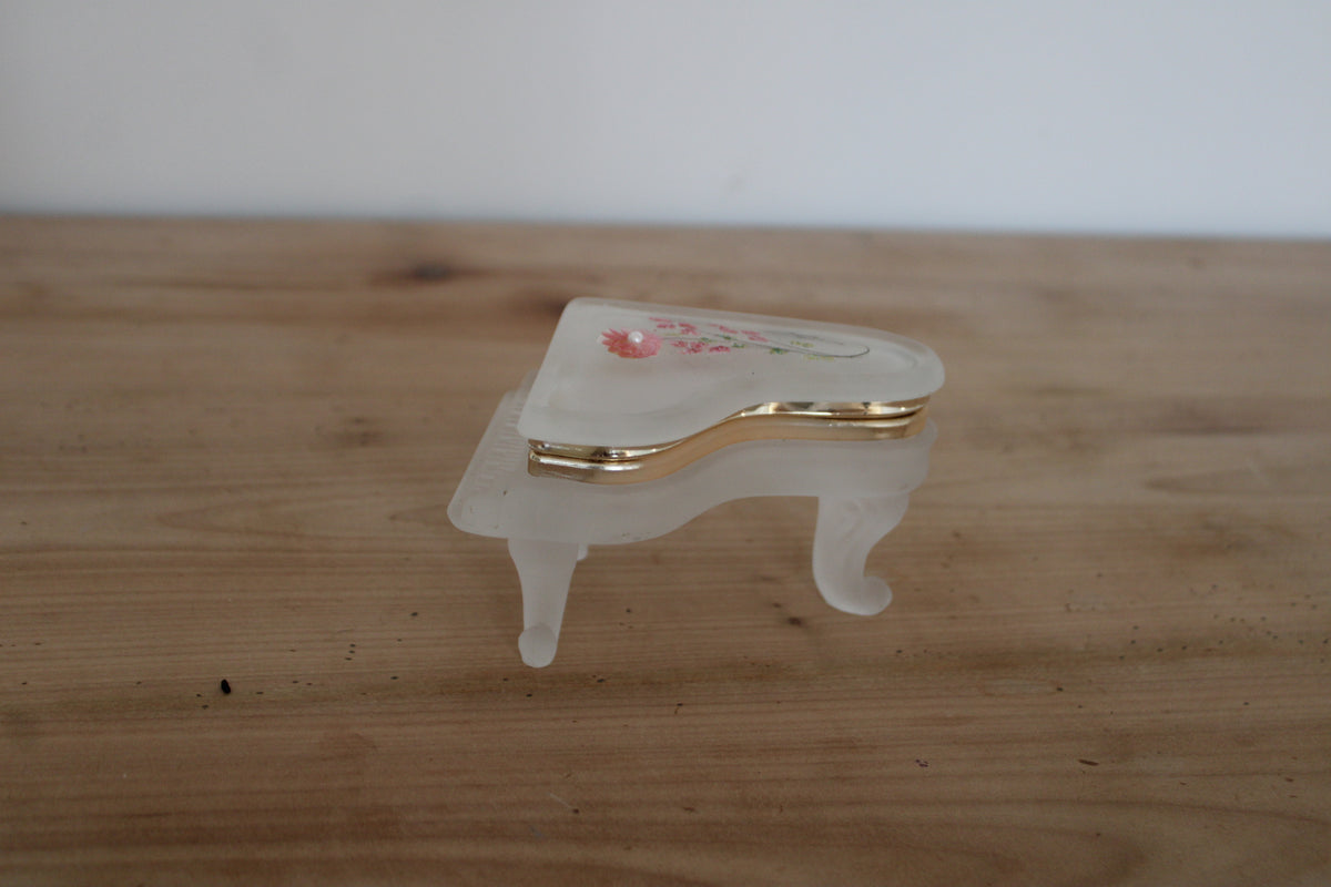 Boîte à bijoux vintage en forme de piano – verre dépoli peint main Creazioni Susy Italie