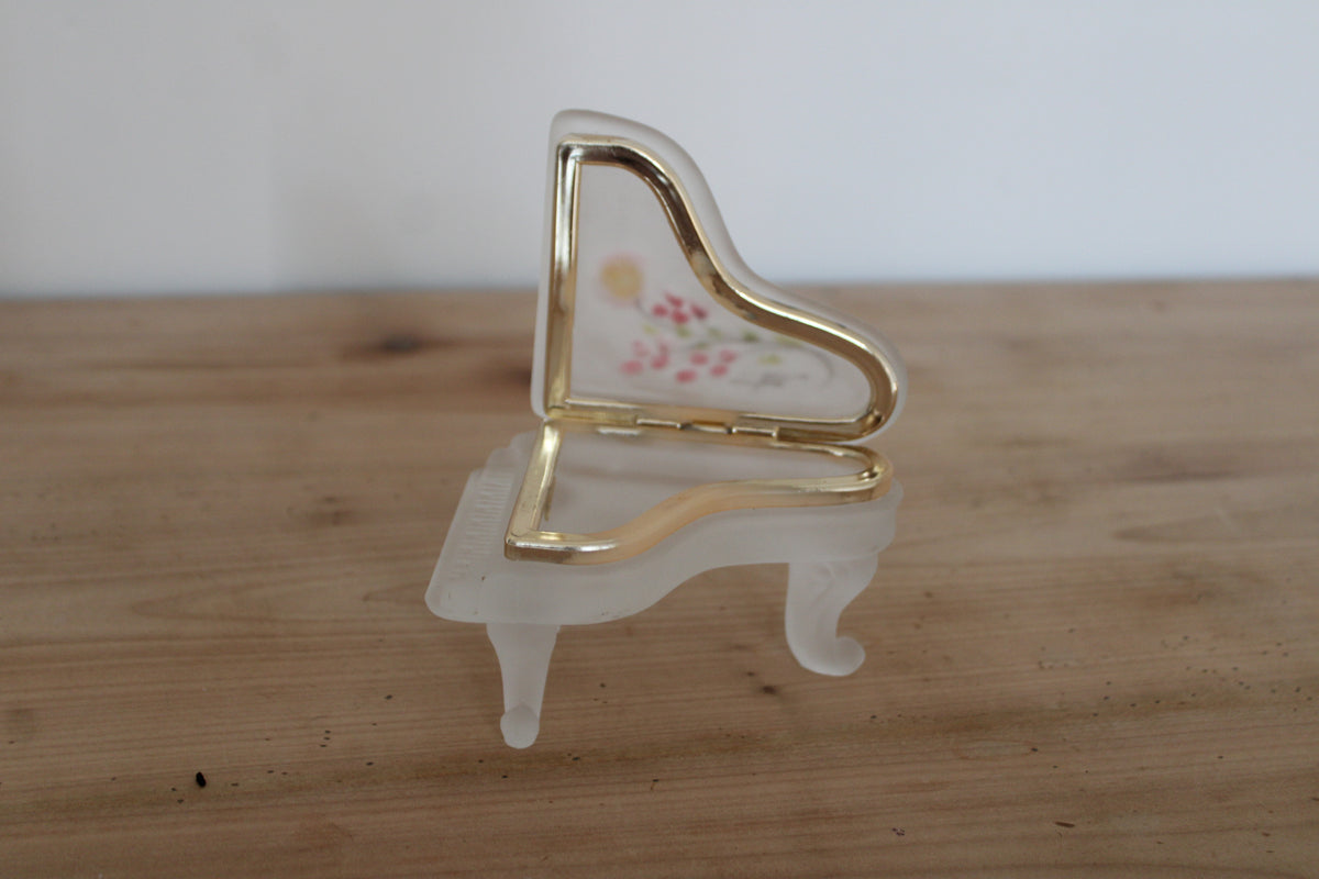 Boîte à bijoux vintage en forme de piano – verre dépoli peint main Creazioni Susy Italie