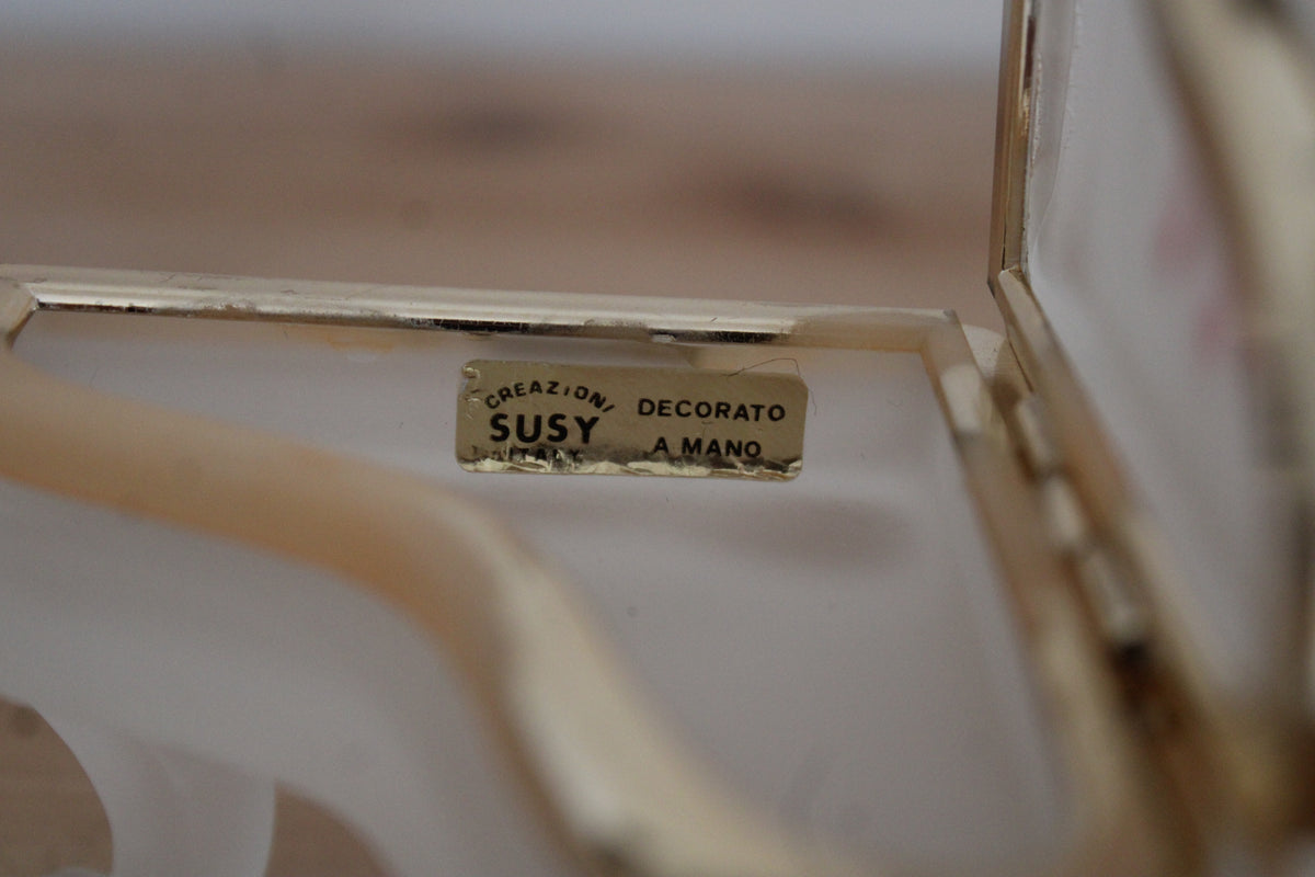 Boîte à bijoux vintage en forme de piano – verre dépoli peint main Creazioni Susy Italie