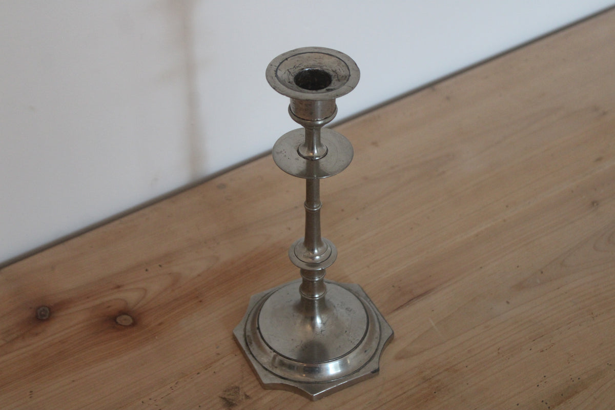 Bougeoir ancien en métal argenté – chandelier haut vintage H25 cm