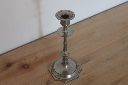 Bougeoir ancien en métal argenté – chandelier haut vintage H25 cm