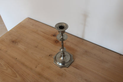 Bougeoir ancien en métal argenté – chandelier haut vintage H25 cm