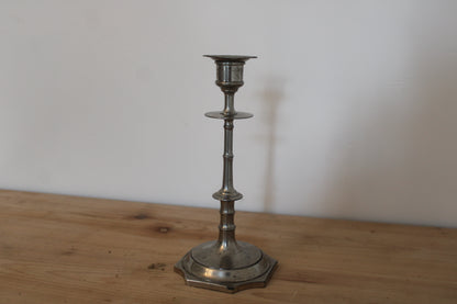 Bougeoir ancien en métal argenté – chandelier haut vintage H25 cm