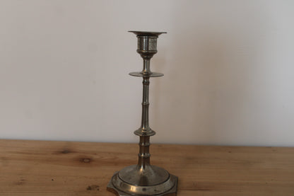 Bougeoir ancien en métal argenté – chandelier haut vintage H25 cm