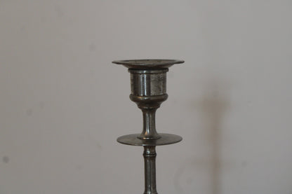Bougeoir ancien en métal argenté – chandelier haut vintage H25 cm