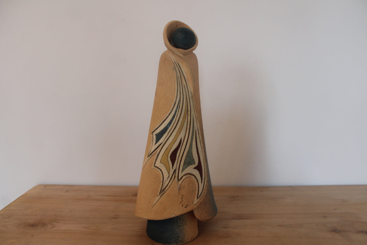 Grande sculpture en céramique vintage signée – Silhouette abstraite moderniste – Années 60/70 – 42 cm