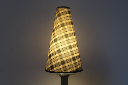 Lampe à poser vintage en céramique gris bleuté – Abat-jour conique tartan écossais – Années 70/80