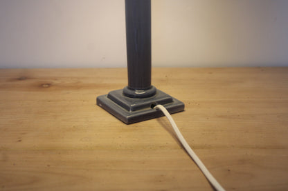 Lampe à poser vintage en céramique gris bleuté – Abat-jour conique tartan écossais – Années 70/80