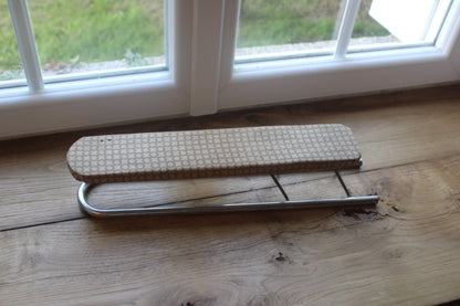 Jeannette de repassage vintage pliante – Planche à manches chromée – Motif géométrique rétro