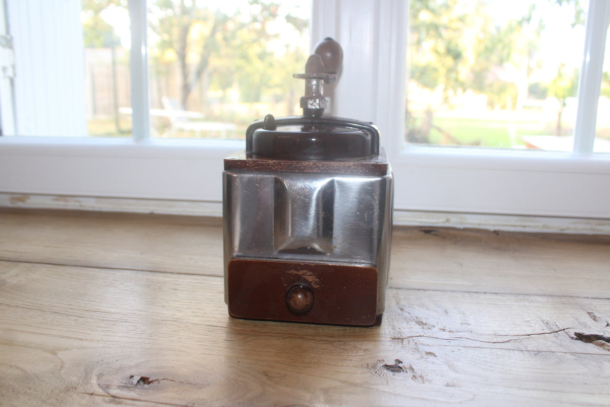 Moulin à café vintage Peugeot Frères Peuginox – Inox, bois et bakélite – Années 50/60