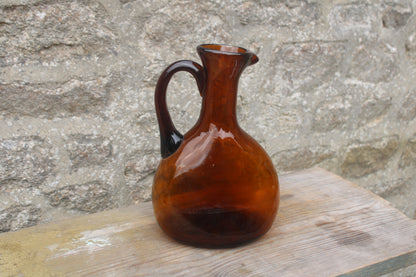 Superbe pichet en verre soufflé bullé, façon Biot