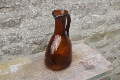 Superbe pichet en verre soufflé bullé, façon Biot