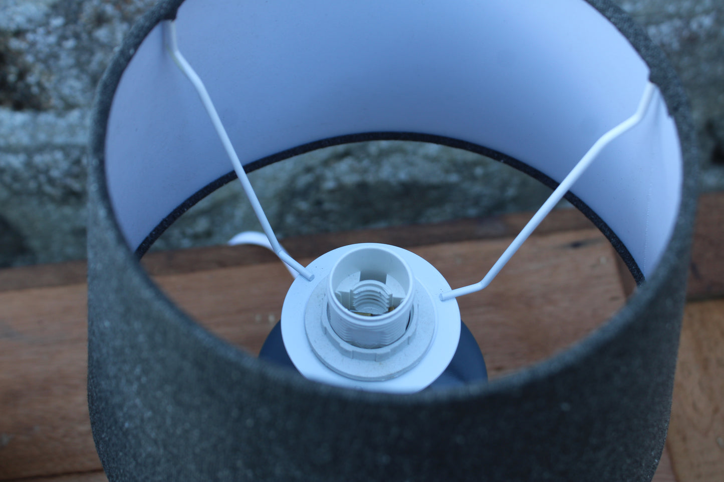 Duo de lampes céramique grise & abat-jour gris chiné – Design contemporain