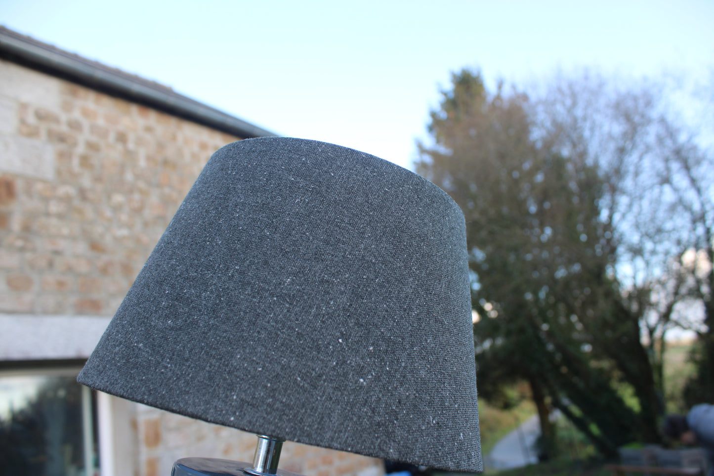 Duo de lampes céramique grise & abat-jour gris chiné – Design contemporain