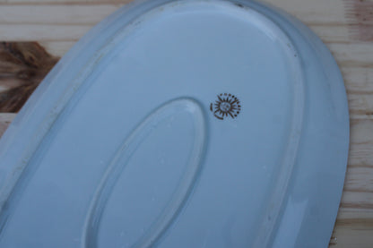 Grand plat en porcelaine française L.C – Brochet peint & frise dorée