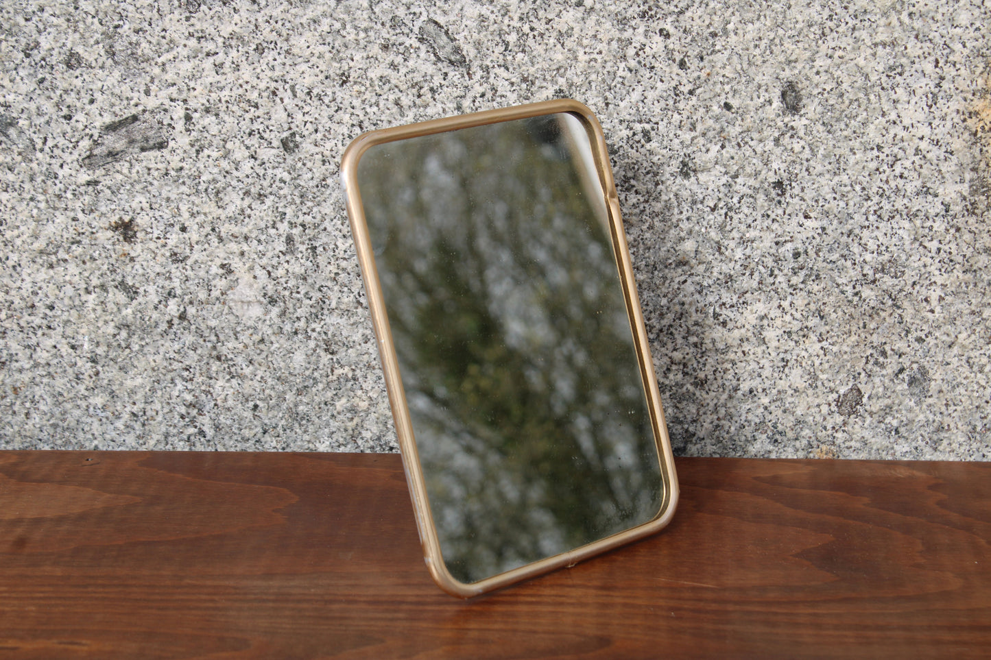 Petit miroir vintage à poser – cadre métal doré style barbier