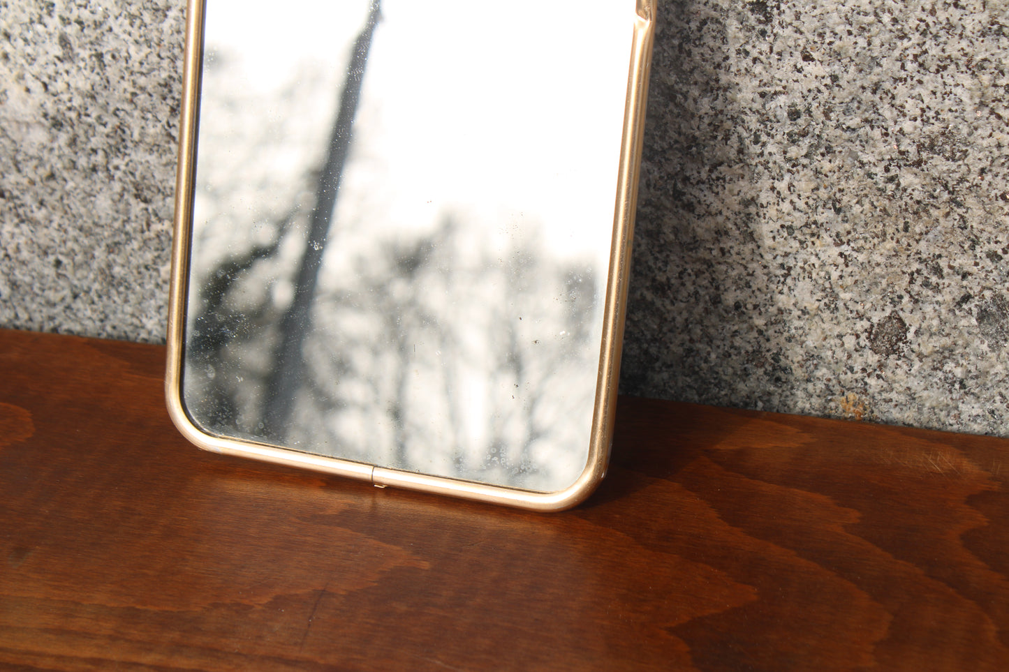 Petit miroir vintage à poser – cadre métal doré style barbier