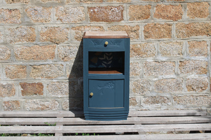 Chevet Art Déco rénové – Bleu des Vosges & plateau marbre - VENDU