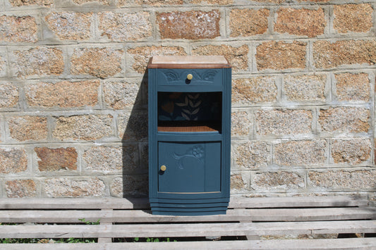 Chevet Art Déco rénové – Bleu des Vosges & plateau marbre