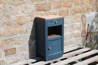 Chevet Art Déco rénové – Bleu des Vosges & plateau marbre - VENDU