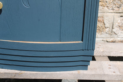 Chevet Art Déco rénové – Bleu des Vosges & plateau marbre - VENDU
