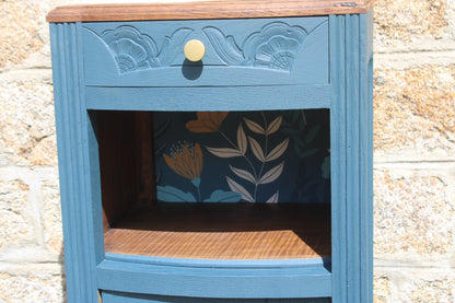 Chevet Art Déco rénové – Bleu des Vosges & plateau marbre - VENDU