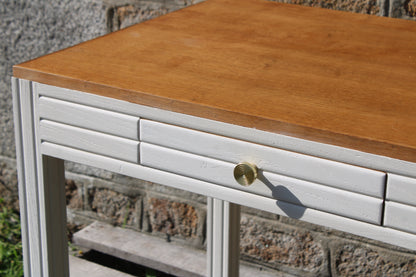 Petit bureau esprit Art Déco console Art Déco rénovée – blanc beige “Troublant” & plateau bois - VENDU