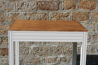Petit bureau esprit Art Déco console Art Déco rénovée – blanc beige “Troublant” & plateau bois - VENDU