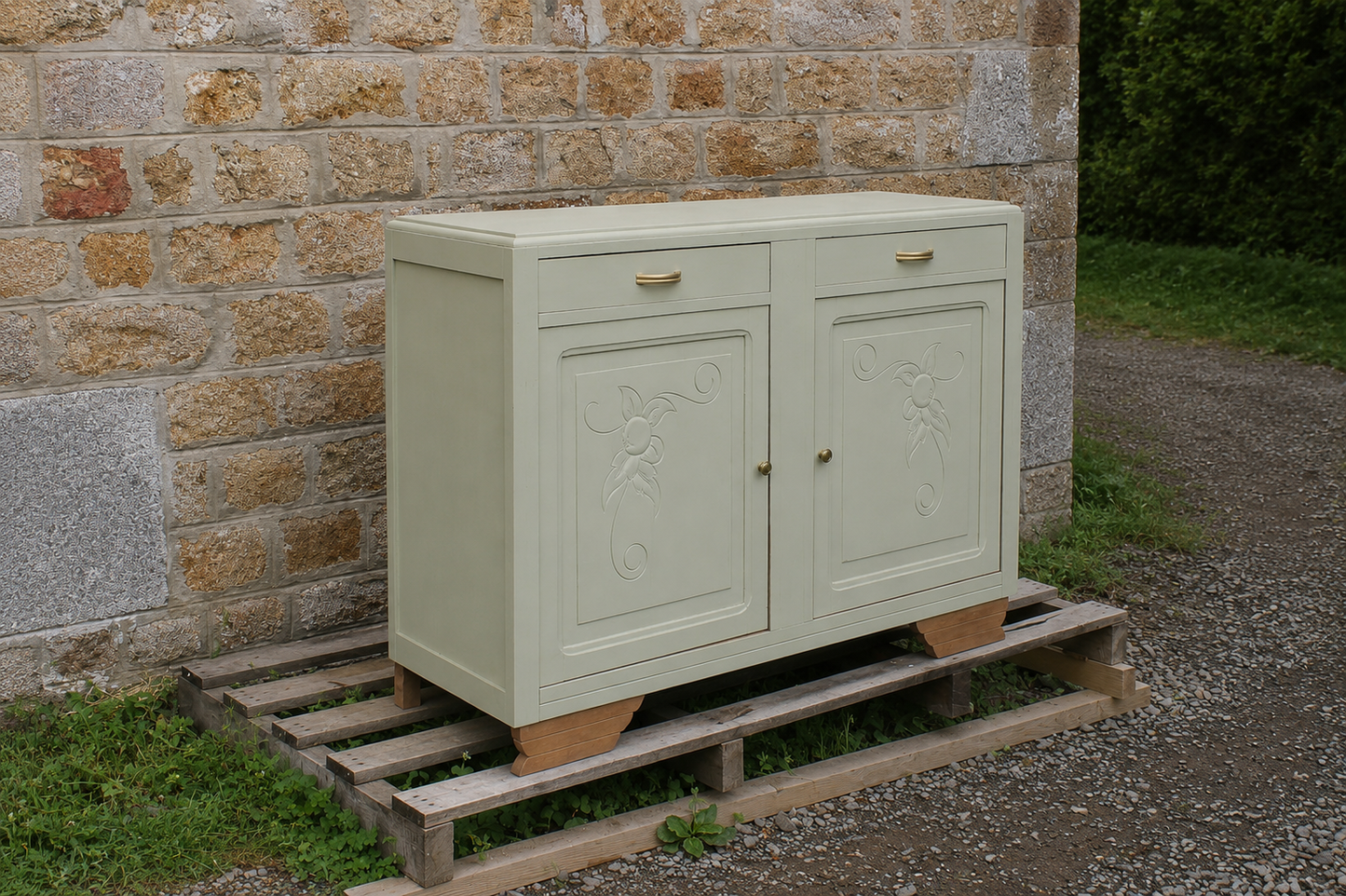 Buffet vintage Art Déco rénové • Vert Lézard Pure & Paint - VENDU