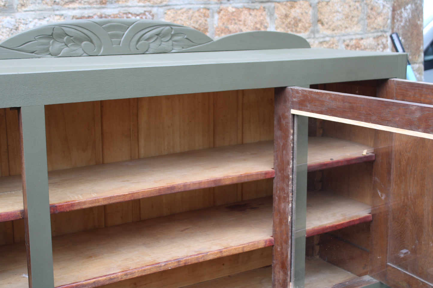 Buffet art déco vintage rénové kaki Barda – 141 cm