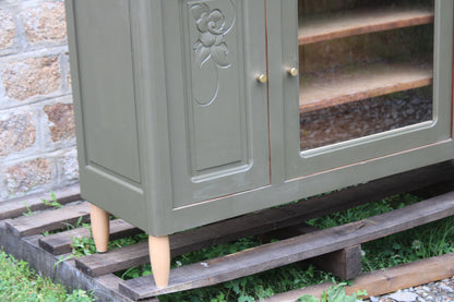 Buffet art déco vintage rénové kaki Barda – 141 cm