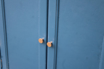 Buffet parisien vintage bleu profond & plateau bois naturel