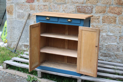 Buffet parisien vintage bleu profond & plateau bois naturel
