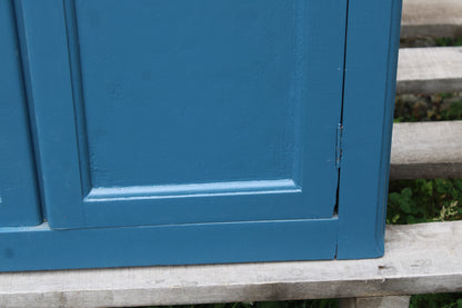 Buffet parisien vintage bleu profond & plateau bois naturel