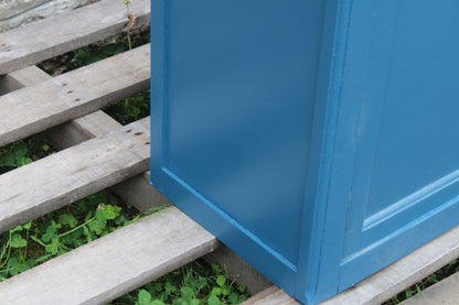 Buffet parisien vintage bleu profond & plateau bois naturel