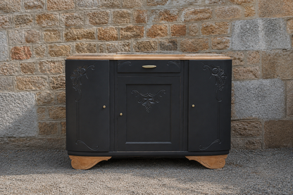 Buffet art déco 3 portes noir – Marbre d'origine - VENDU