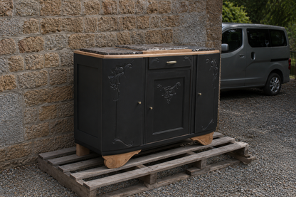 Buffet art déco 3 portes noir – Marbre d'origine - VENDU