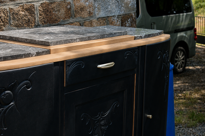 Buffet art déco 3 portes noir – Marbre d'origine - VENDU