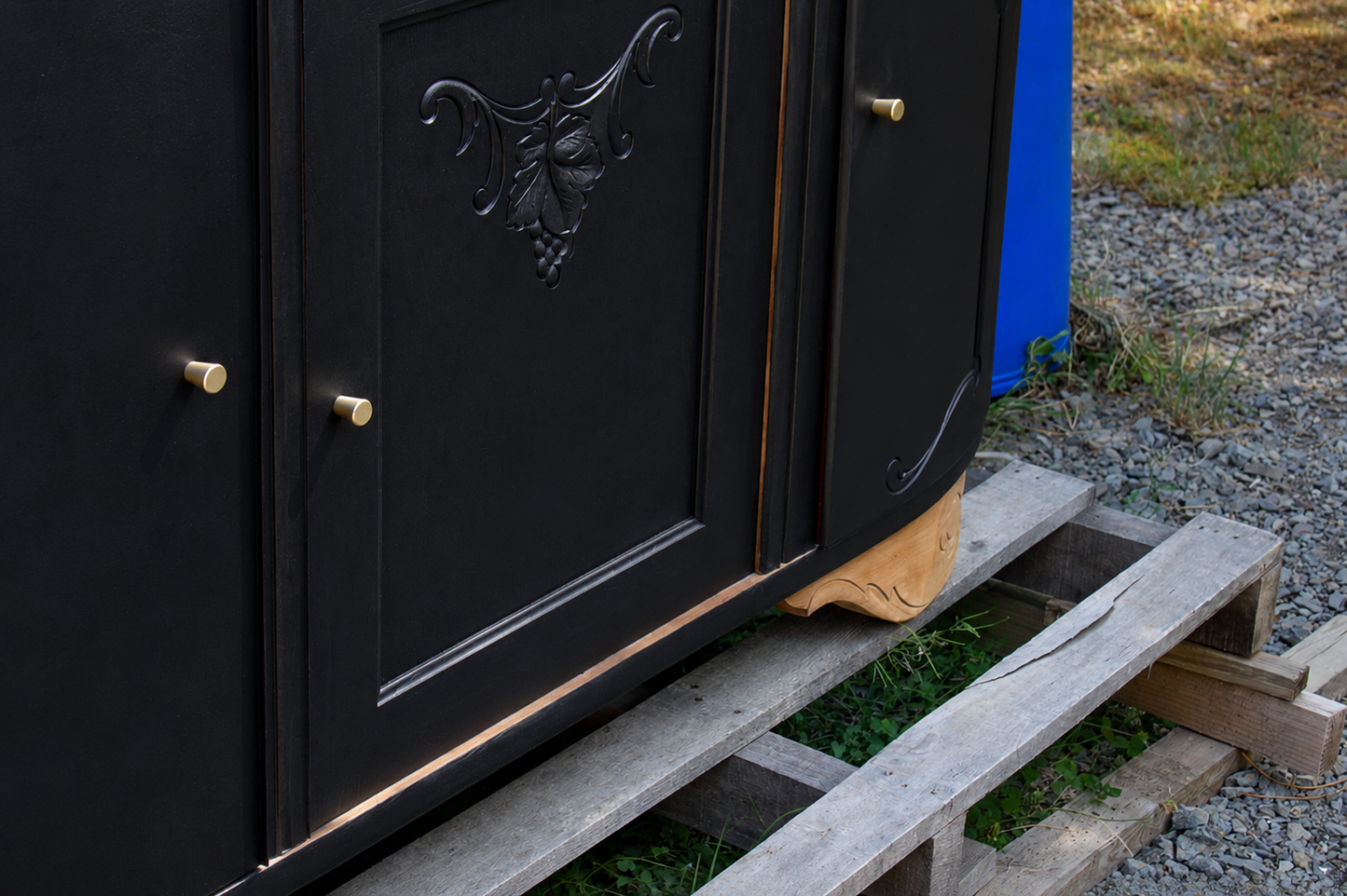 Buffet art déco 3 portes noir – Marbre d'origine - VENDU