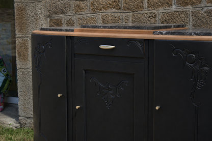 Buffet art déco 3 portes noir – Marbre d'origine - VENDU