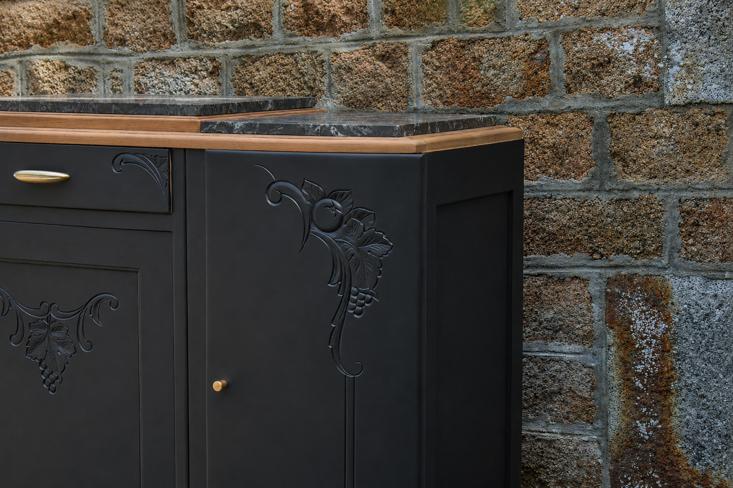 Buffet art déco 3 portes noir – Marbre d'origine - VENDU