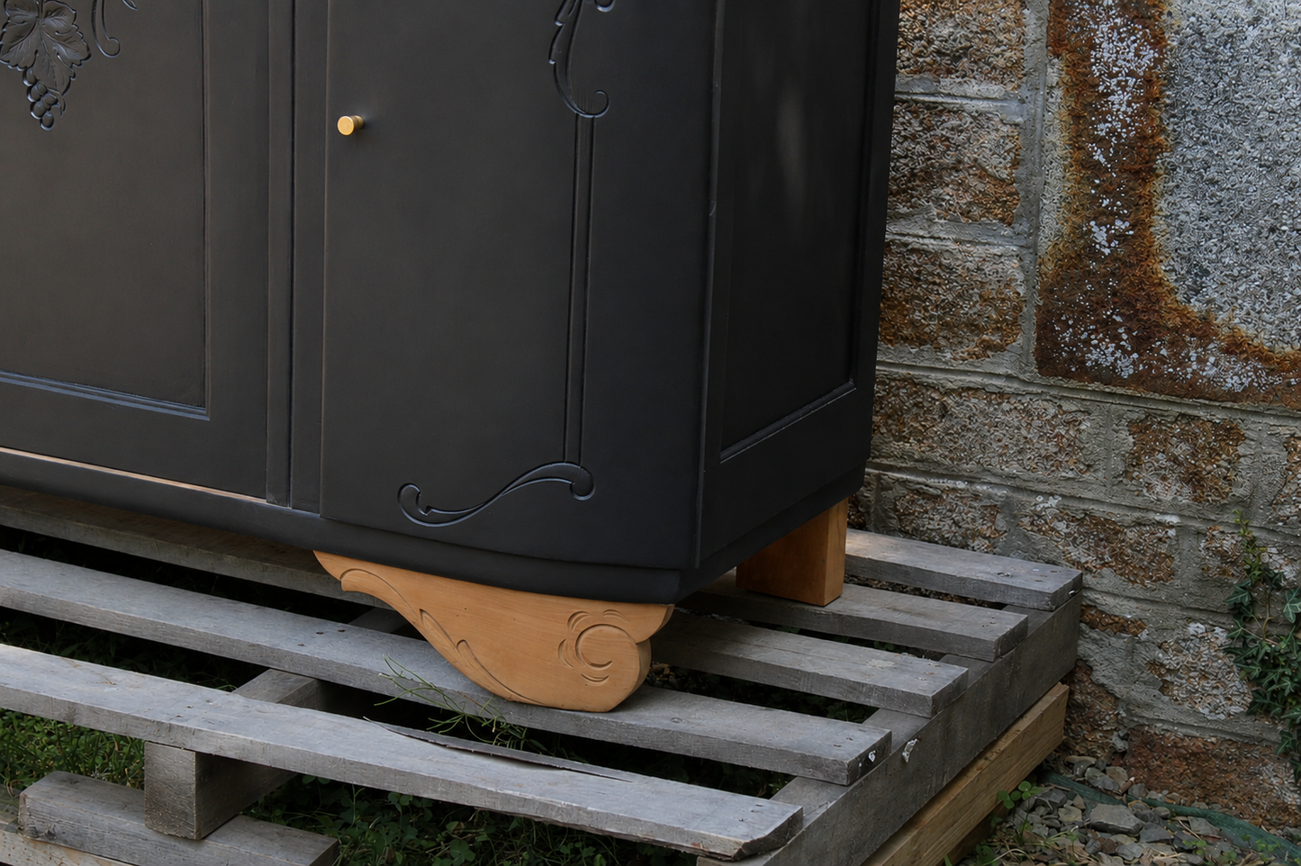 Buffet art déco 3 portes noir – Marbre d'origine - VENDU