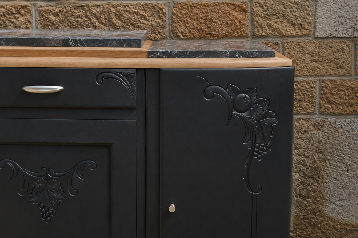 Buffet art déco 3 portes noir – Marbre d'origine - VENDU