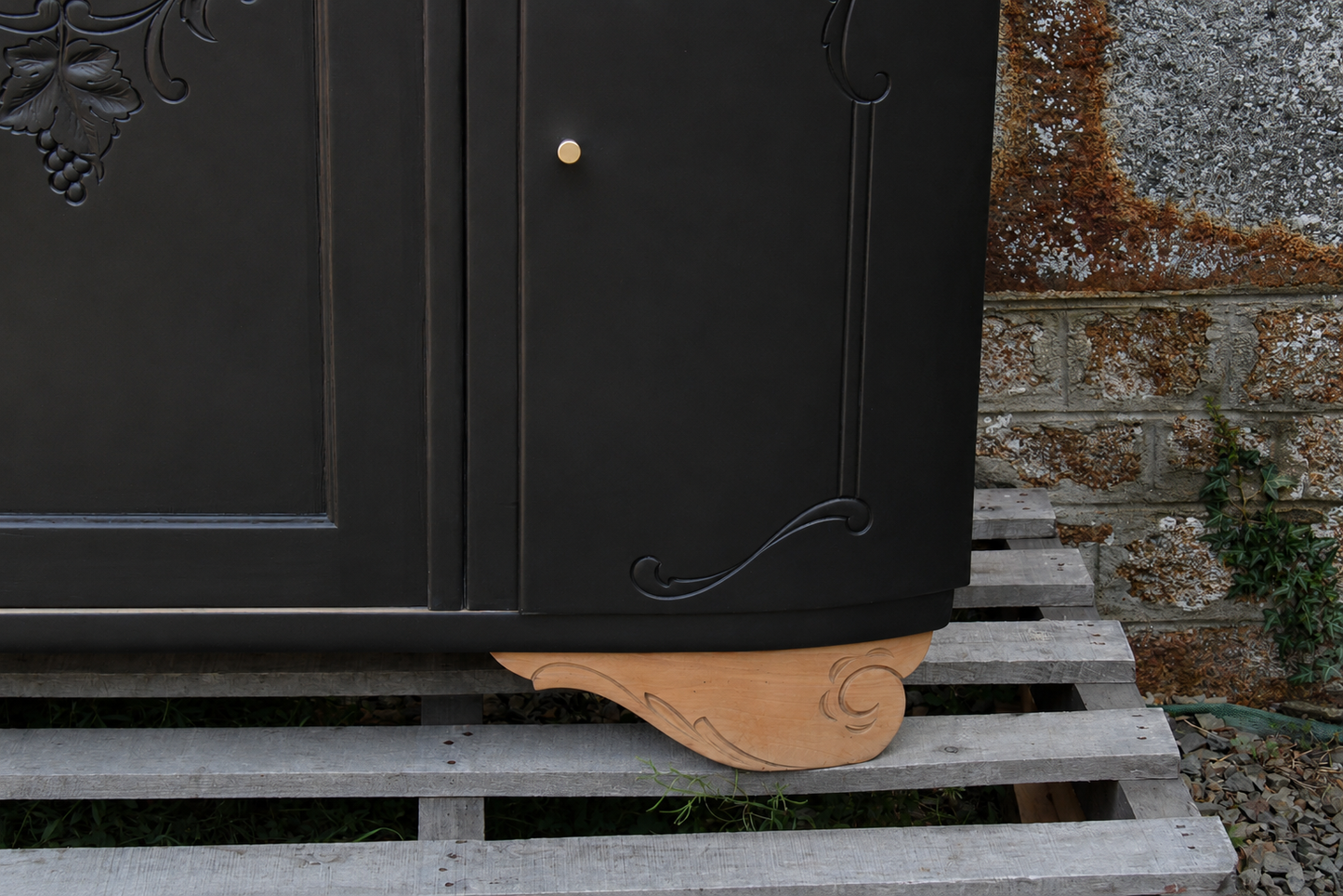 Buffet art déco 3 portes noir – Marbre d'origine - VENDU
