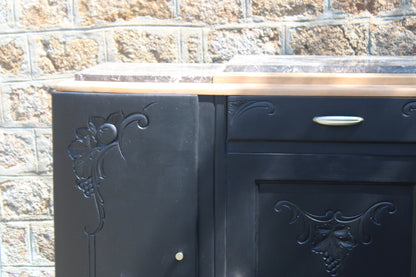 Buffet art déco 3 portes noir – Marbre d'origine - VENDU
