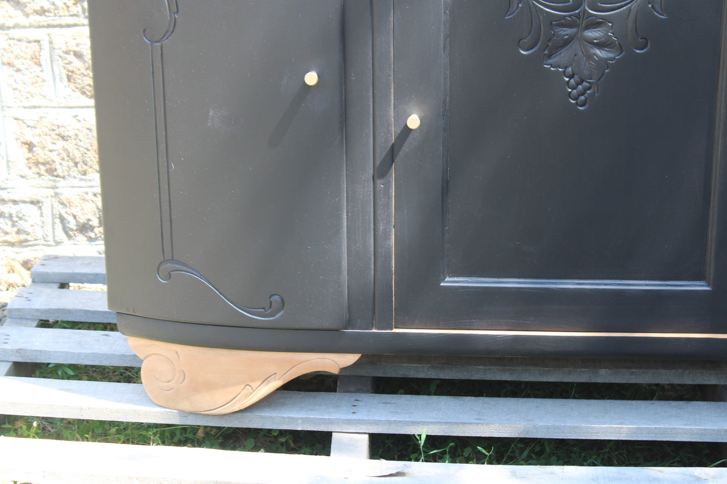 Buffet art déco 3 portes noir – Marbre d'origine - VENDU
