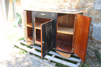 Buffet art déco 3 portes noir – Marbre d'origine - VENDU